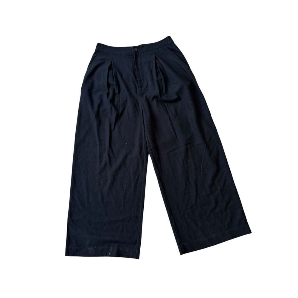 Jenni Kayne Pleated Front Pockets Wide Leg Cropped Pants Navy Women's Size 12